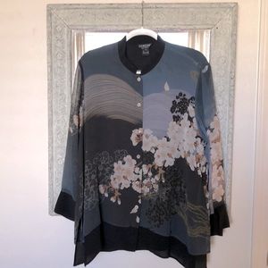 Citron silk top. Beautiful pattern.